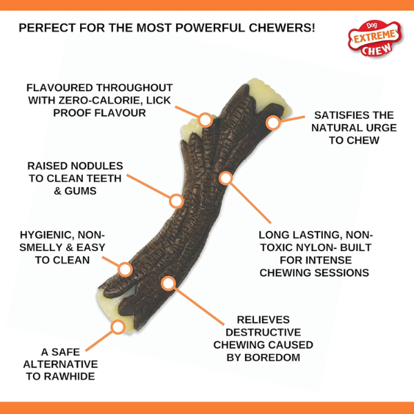 Nylabone Extreme Tough Dog Chew Toy Wooden Stick, Durable, Cleans Teeth, Bacon Flavour, XL, for Dogs Over 23 kg